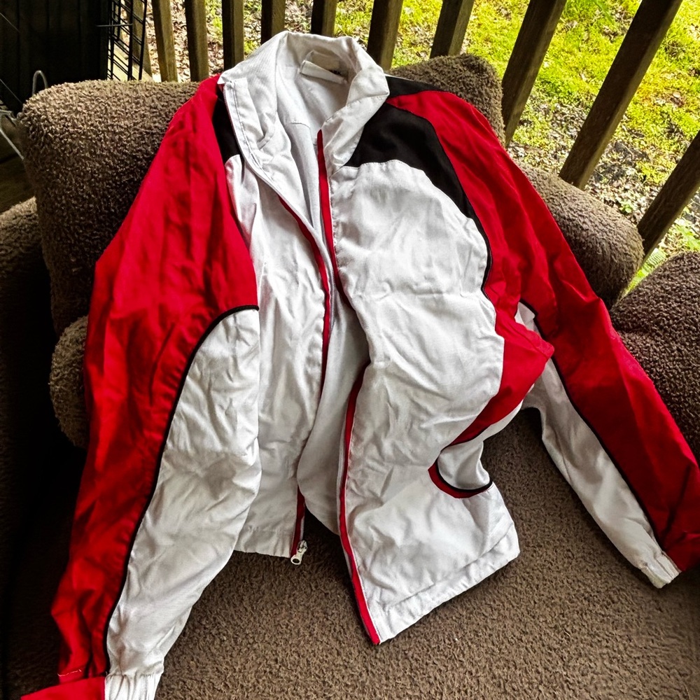 Red and White Colorblock Windbreaker Jacket